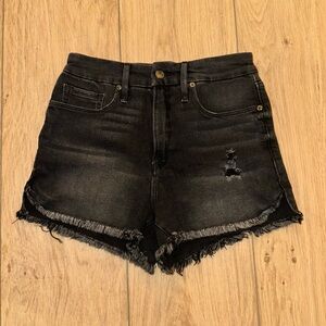 Good American | High-Rise Black Distressed Denim Shorts